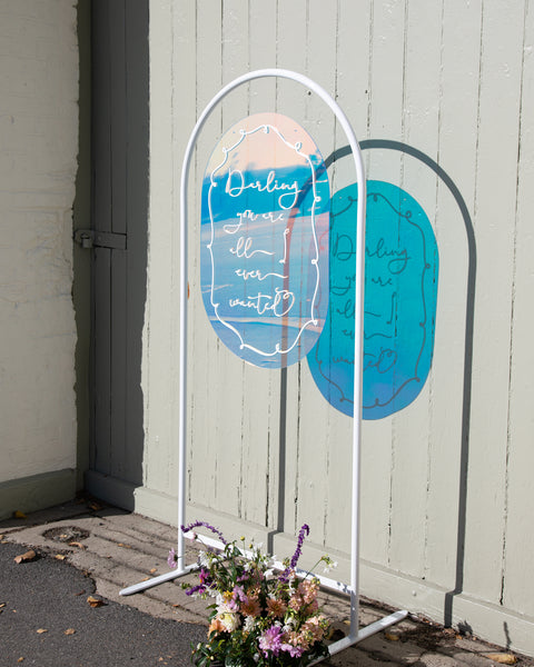 HIRE White Arch Signage Stand