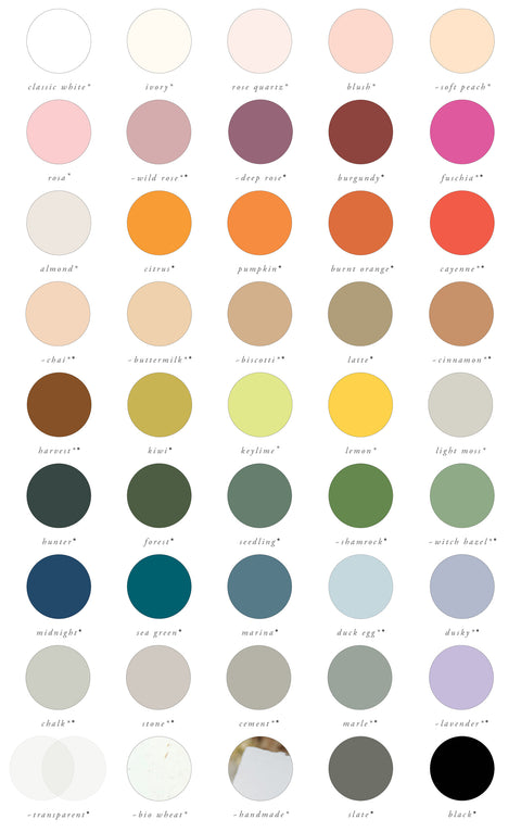 Blossie paper colour chart for weddings