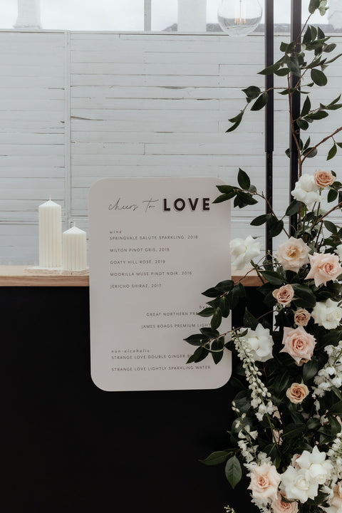 Luxe wedding bar sign at Vaucluse Estate, Launceston