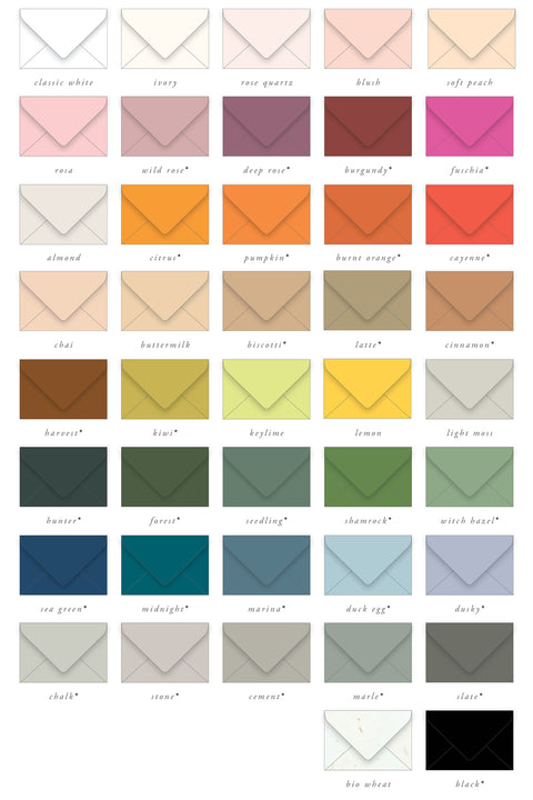 Blossie envelope colour chart for weddings