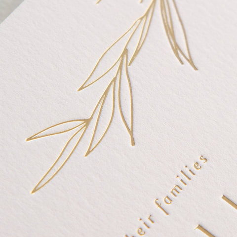 Gold foil on wedding invitation, Tasmania